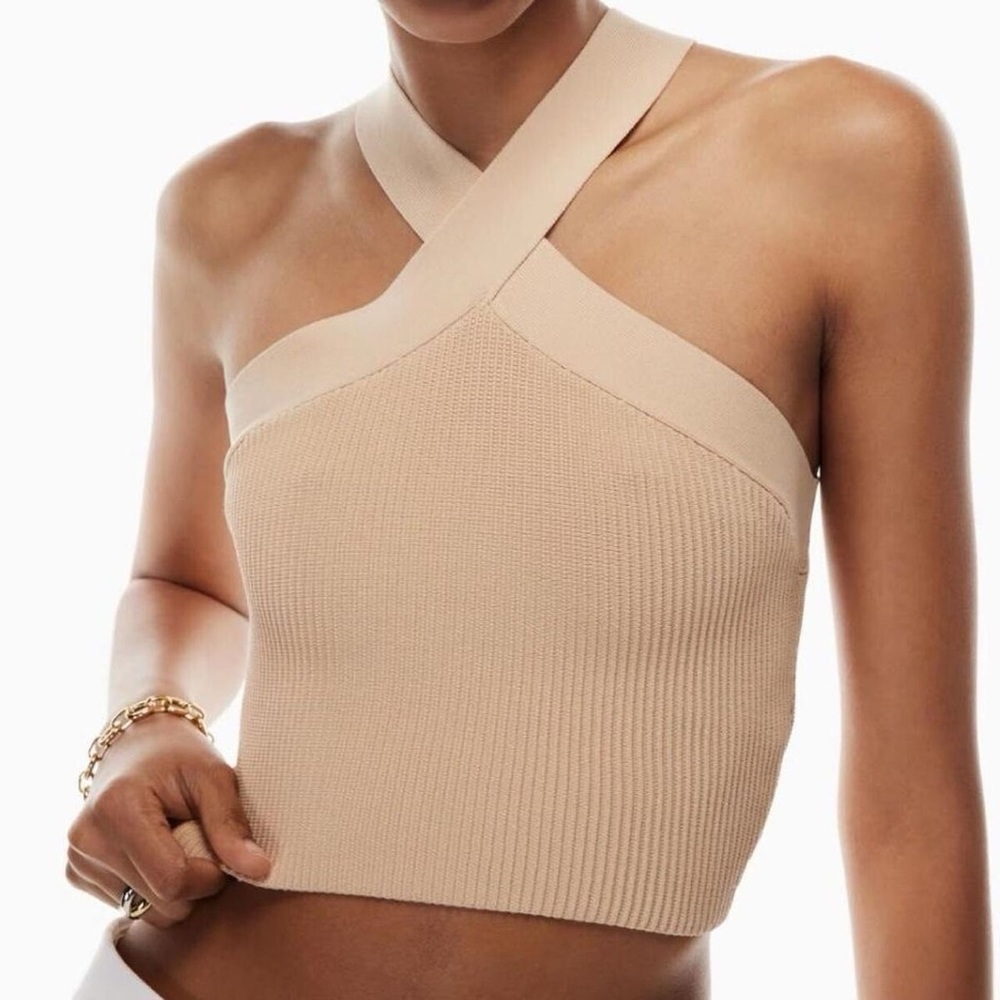 House of Harlow 1960 Sculpt Ribbed Criss Cross Crop Top Luxe Essentials